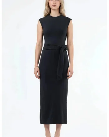 Rochie Midi  detaliu elegant, negru, modal/bumbac/elastan