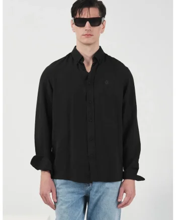 Camasa barbati,  Regular Fit, maneca lunga, negru, Tencel