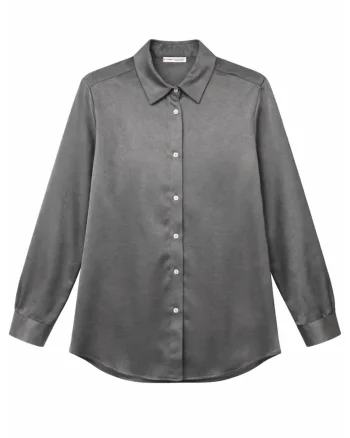 Camasi dama,  camasa din satin, croiala regular fit, gri inchis, 100% poliester