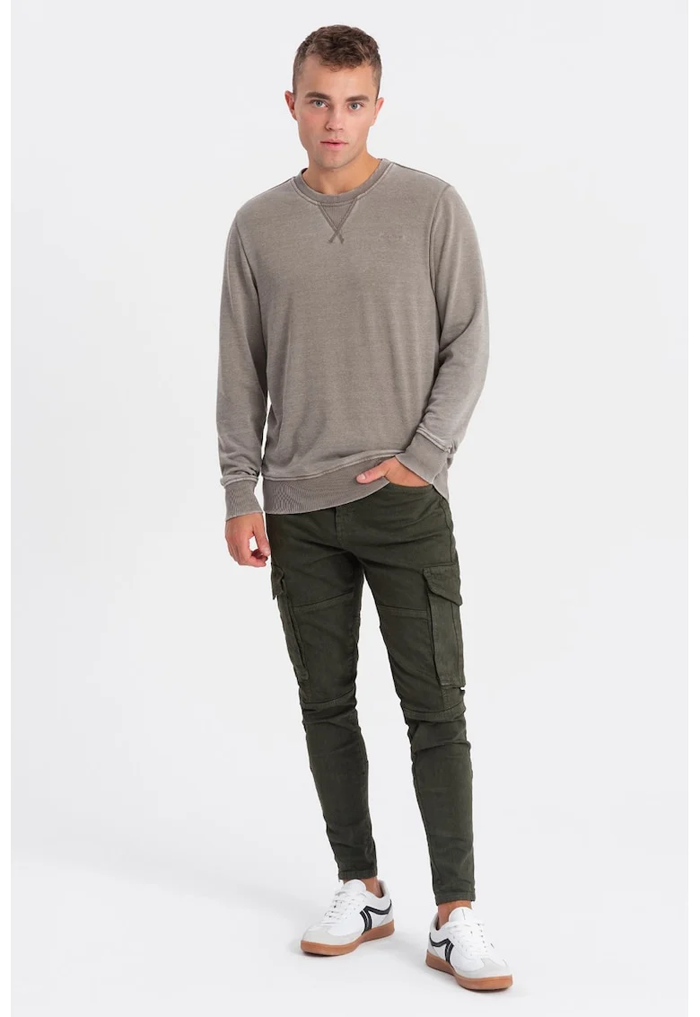 Bluza de trening cu decolteu la baza gatului si model uni, Bej
