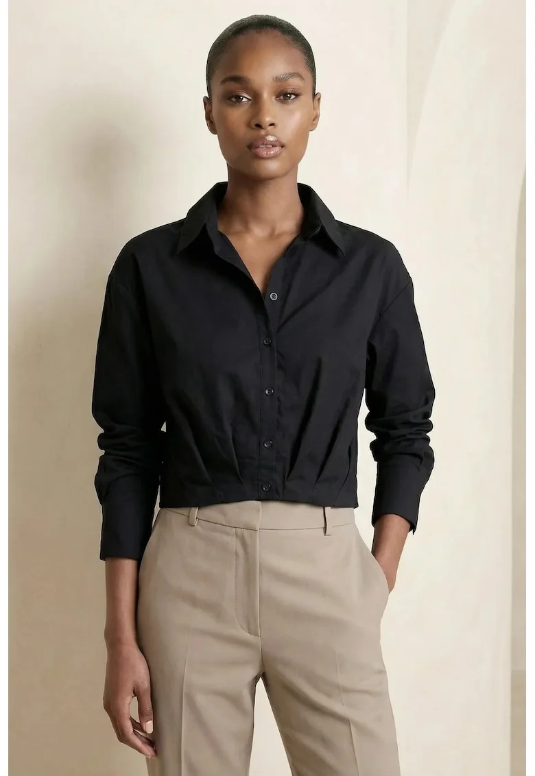 Camasi dama,  camasa scurta casual, negru, 100% bumbac, maneca lunga