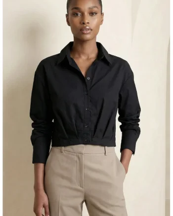 Camasi dama,  camasa scurta casual, negru, 100% bumbac, maneca lunga