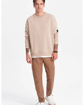 Pantaloni cargo cu snururi de ajustare la terminatie, Maro camel