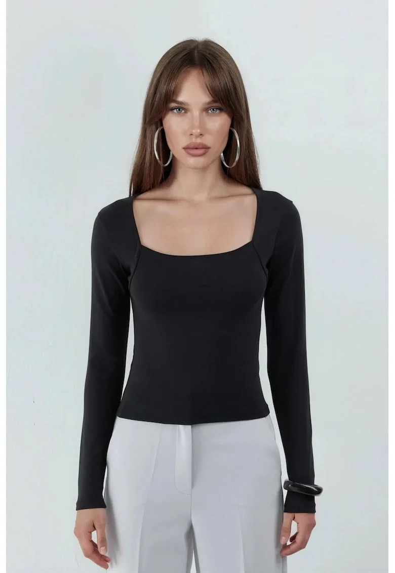 Bluza dama,  Slim fit, Negru, Bumbac/Elastan