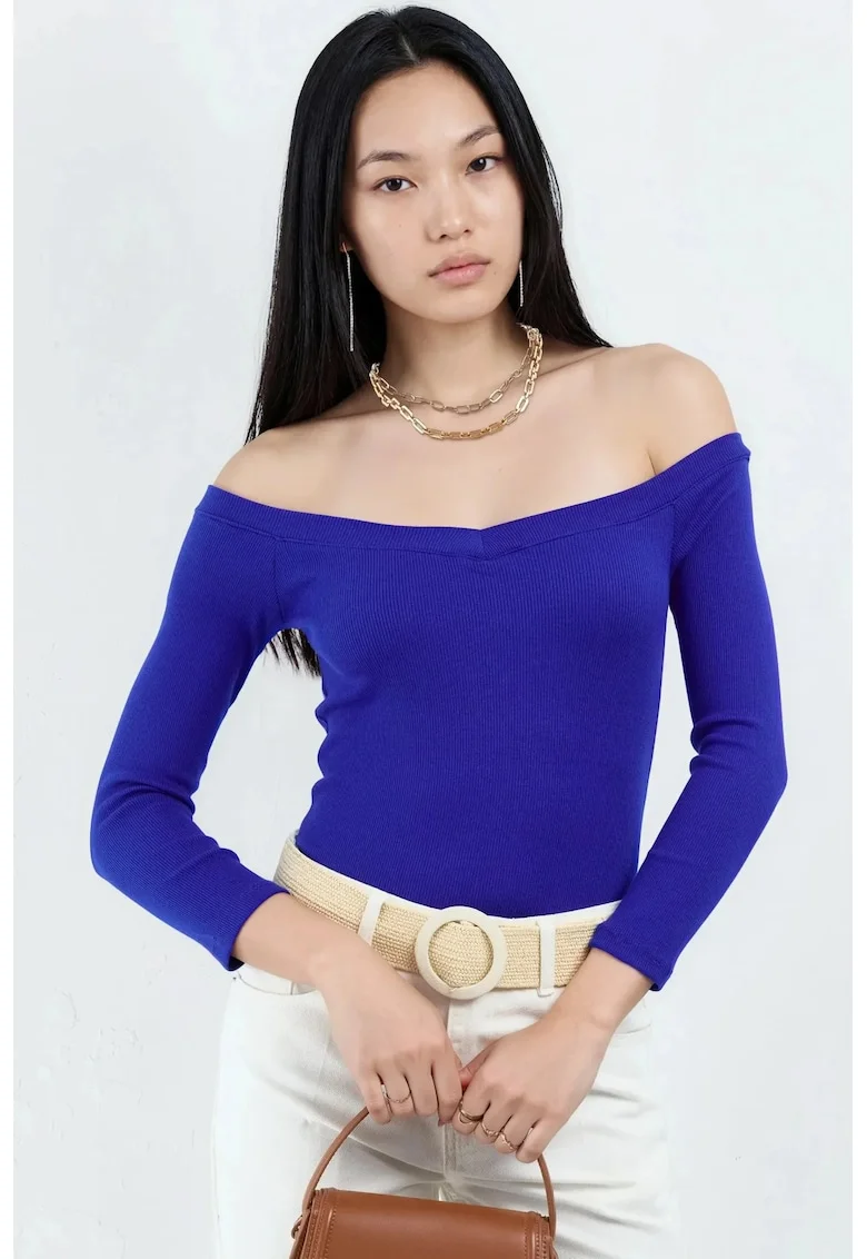 Bluza dama,  Slim fit, Albastru, Bumbac/Modal
