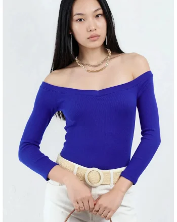 Bluza dama,  Slim fit, Albastru, Bumbac/Modal