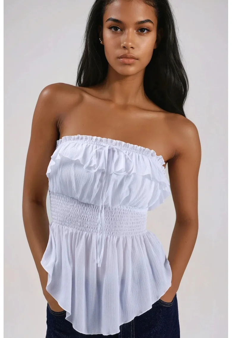 Topuri dama,  bandeau cu volane, alb, 100% viscoza