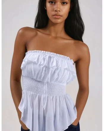 Topuri dama,  bandeau cu volane, alb, 100% viscoza