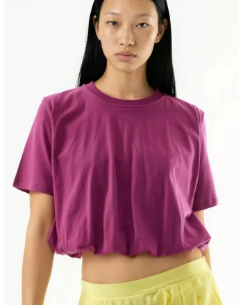 Tricou dama,  Guler rotund, Roz inchis, Textil