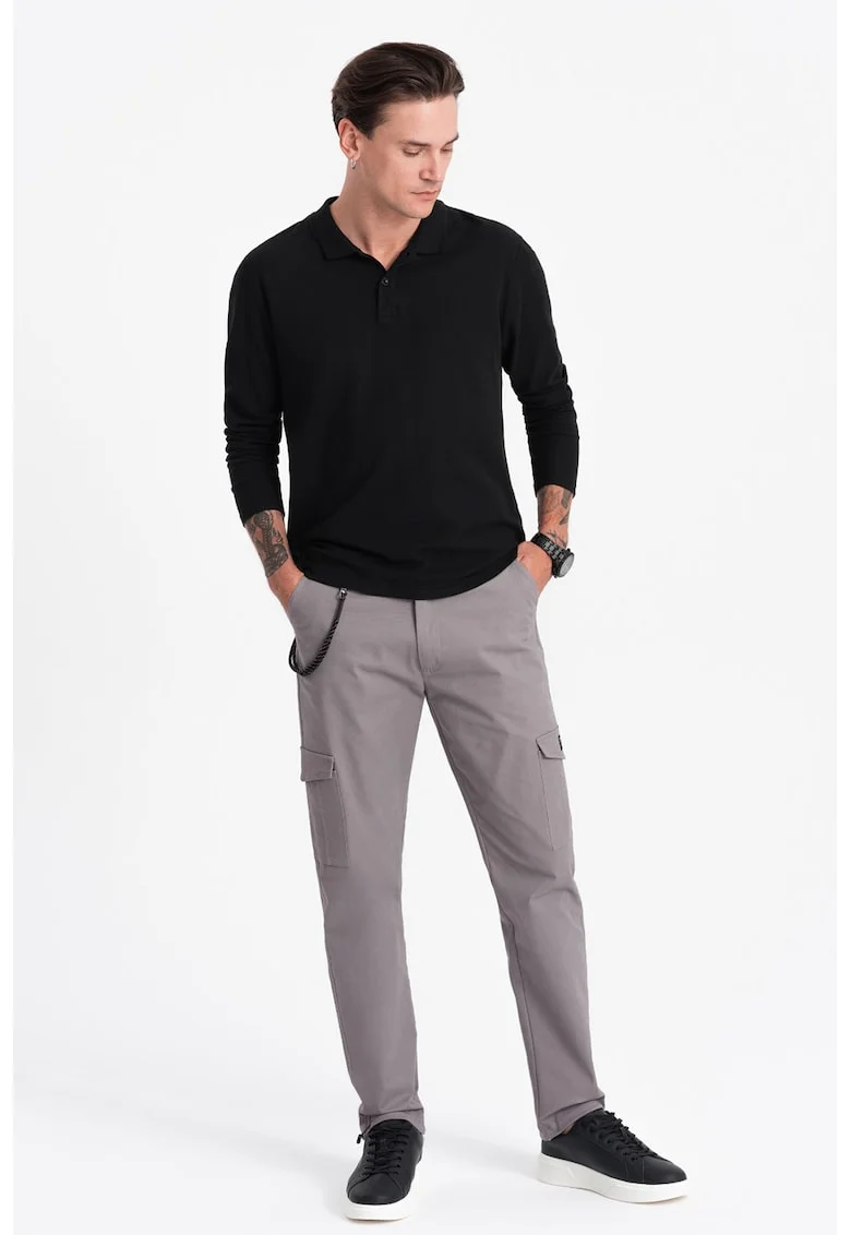 Pantaloni cargo cu snururi de ajustare la terminatie, Gri cenusiu