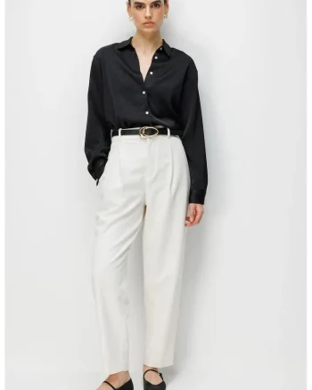 Camasa  neagra, din satin, cu maneca lunga, pentru femei