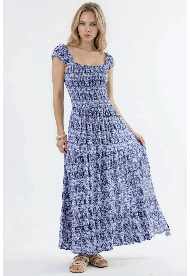 Rochie maxi  cu imprimeu Paisley, albastru marin, viscoza