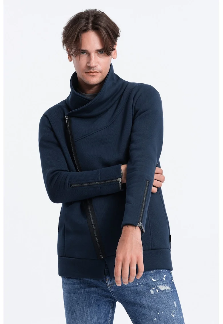 Bluza de trening cu guler inalt si fermoar, Bleumarin