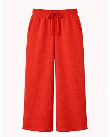 Pantaloni dama  talie inalta, rosu, bumbac