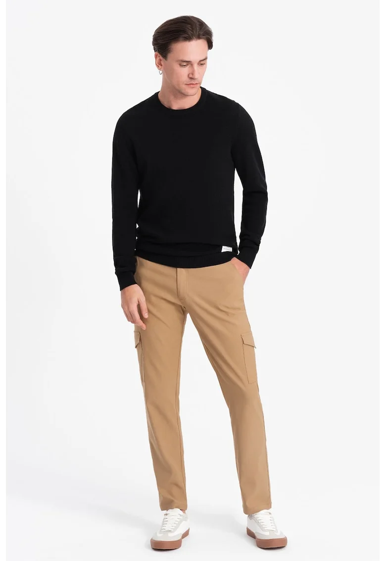 Pantaloni cargo cu croiala dreapta, Maro camel