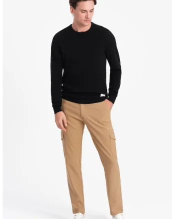 Pantaloni cargo cu croiala dreapta, Maro camel