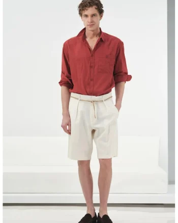 Pantaloni scurti,  talie inalta, alb, bumbac
