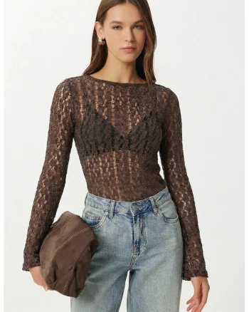 Bluza dama, Happiness Istanbul, Dantela, Maro inchis