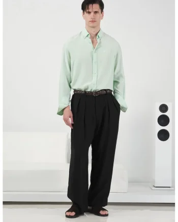 Pantaloni barbati,  plisati, picior larg, negru, modal/poliester