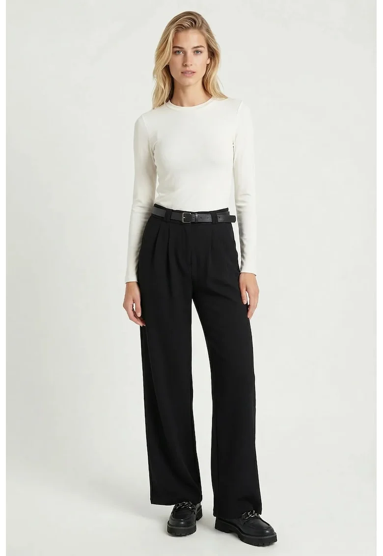 Pantaloni dama, Happiness Istanbul, talie inalta, negru, poliester
