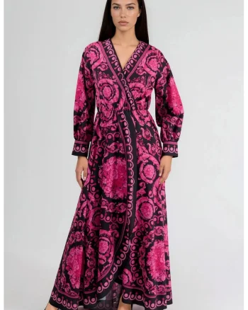 Rochie midi,  model floral, roz, poliester/lycra