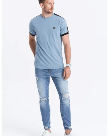 Tricou cu decolteu rotund, Albastru deschis