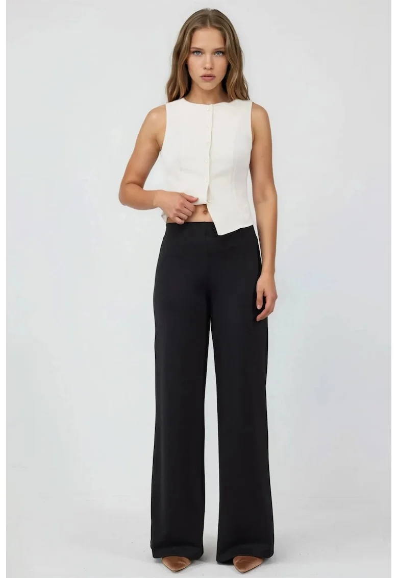 Pantaloni pentru dama  talie inalta, negru, poliester