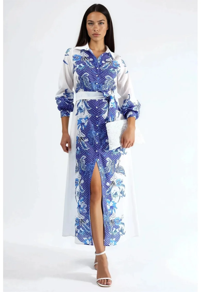 Rochie Midi,  Floral, Multicolor, cu cordon, poliester/lycra