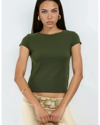Tricou dama,  Kaki, Bumbac