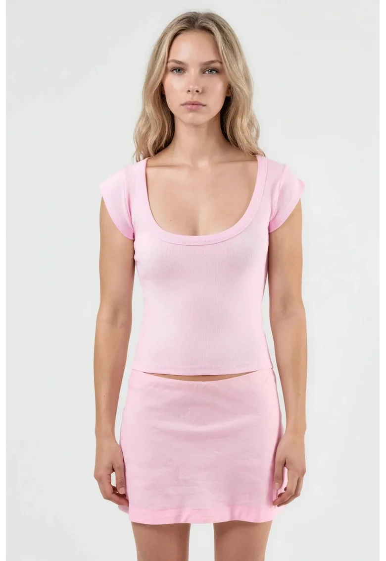 Tricou dama,  Roz pudrat, Bumbac/Elastan
