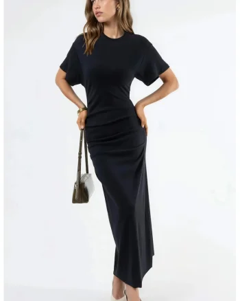 Rochie Maxi  Neagra, model Elegant, Poliester/Elastan