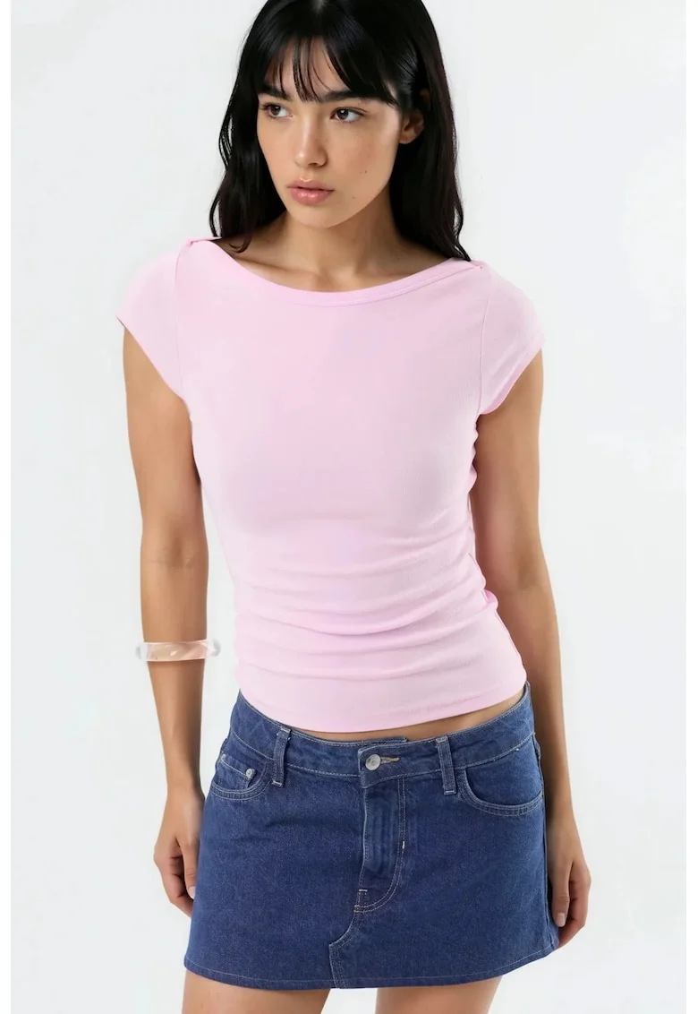 Tricou dama,  Bumbac/Elastan, Roz pudrat
