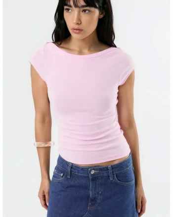 Tricou dama,  Bumbac/Elastan, Roz pudrat