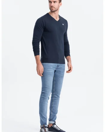 Bluza cu decolteu in V si detaliu logo, Bleumarin