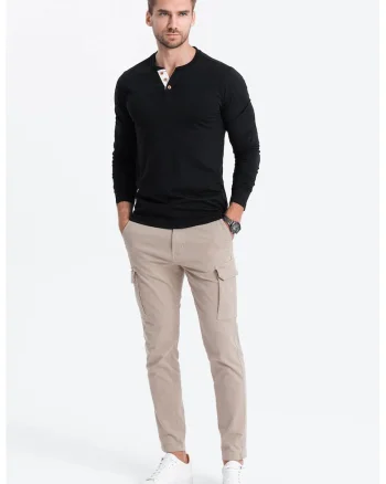 Bluza din bumbac cu fenta cu nasturi, Negru