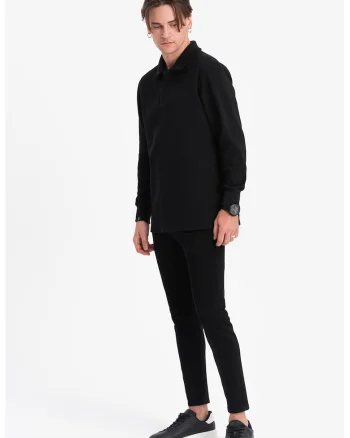 Bluza polo din amestec de bumbac, Negru