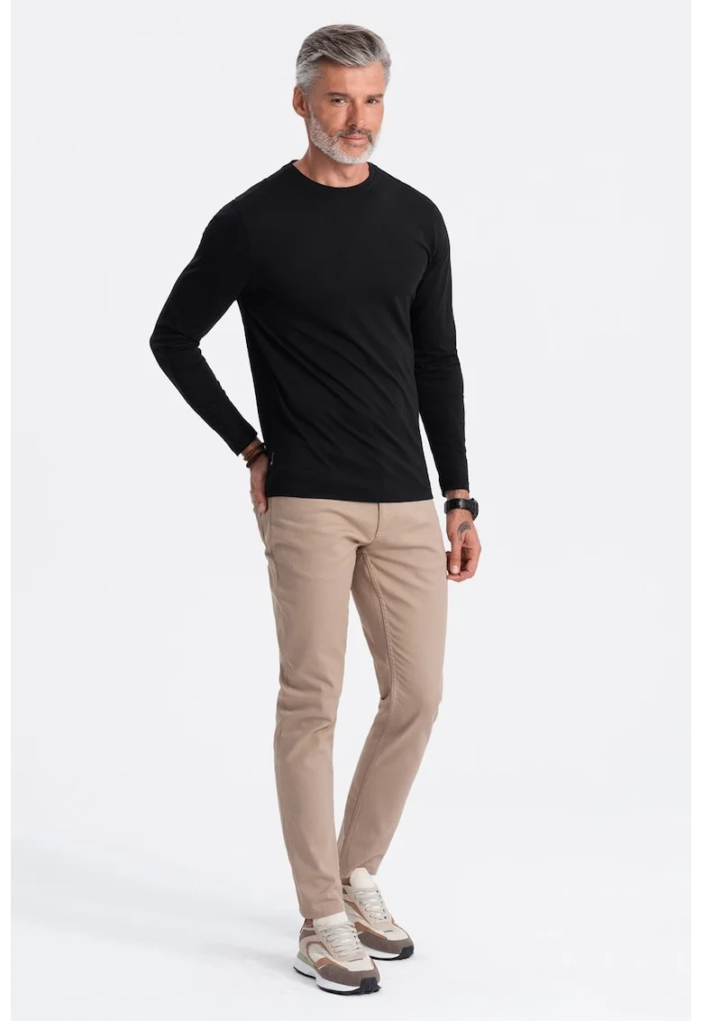 Bluza din bumbac cu decolteu la baza gatului, Negru