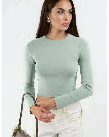 Bluza dama,  Bumbac/Elastan, Slim fit, Verde salvie