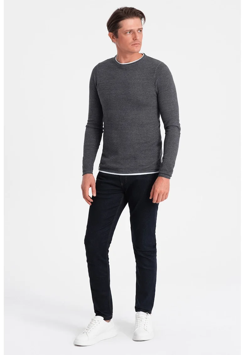 Pulover slim fit cu model uni, Gri antracit