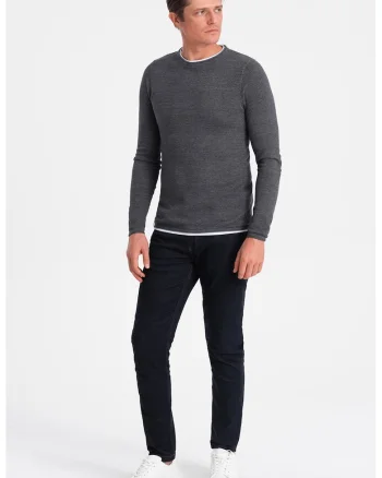 Pulover slim fit cu model uni, Gri antracit
