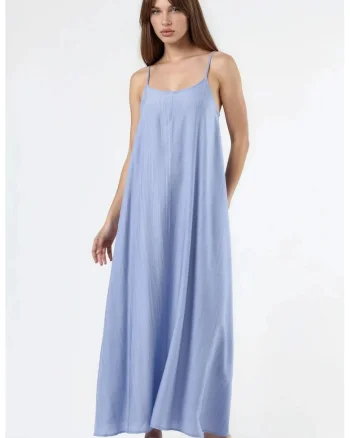 Rochie Midi  Albastru deschis, croiala lejera, guler in U, poliester si viscoza
