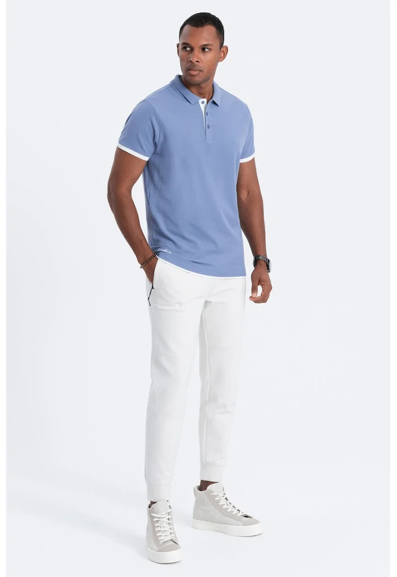 Tricou polo din bumbac pique, Albastru lavanda