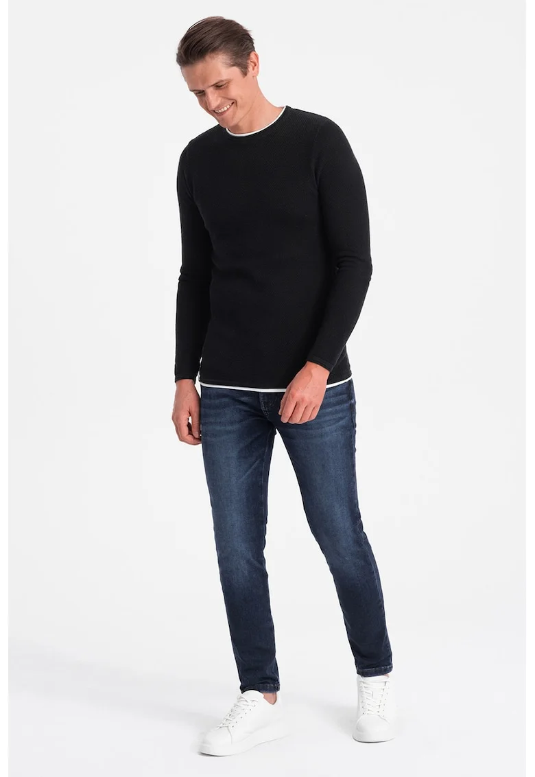 Pulover slim fit cu model uni, Negru