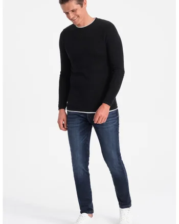 Pulover slim fit cu model uni, Negru