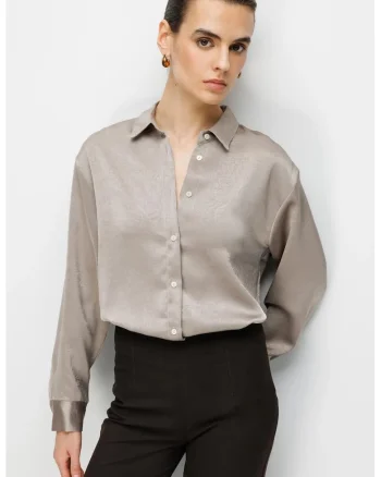 Camasi dama,  Regular Fit, maneca lunga, bej natural, poliester