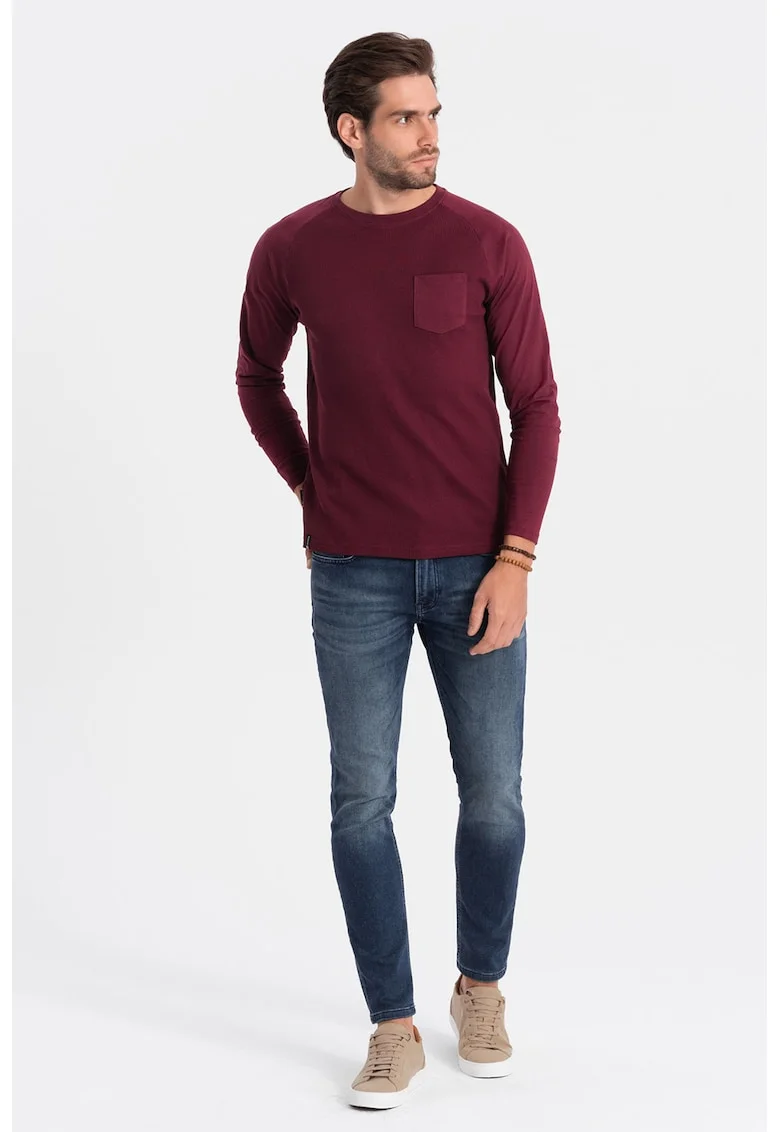 Bluza texturata cu buzunar pe piept, Visiniu