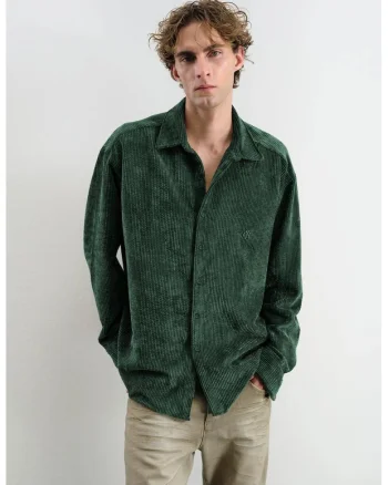 Camasi barbati,  supradimensionata, verde, poliester, cu nasturi