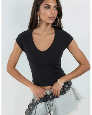 Tricou dama,  Decolteu in V, Bumbac/Poliester