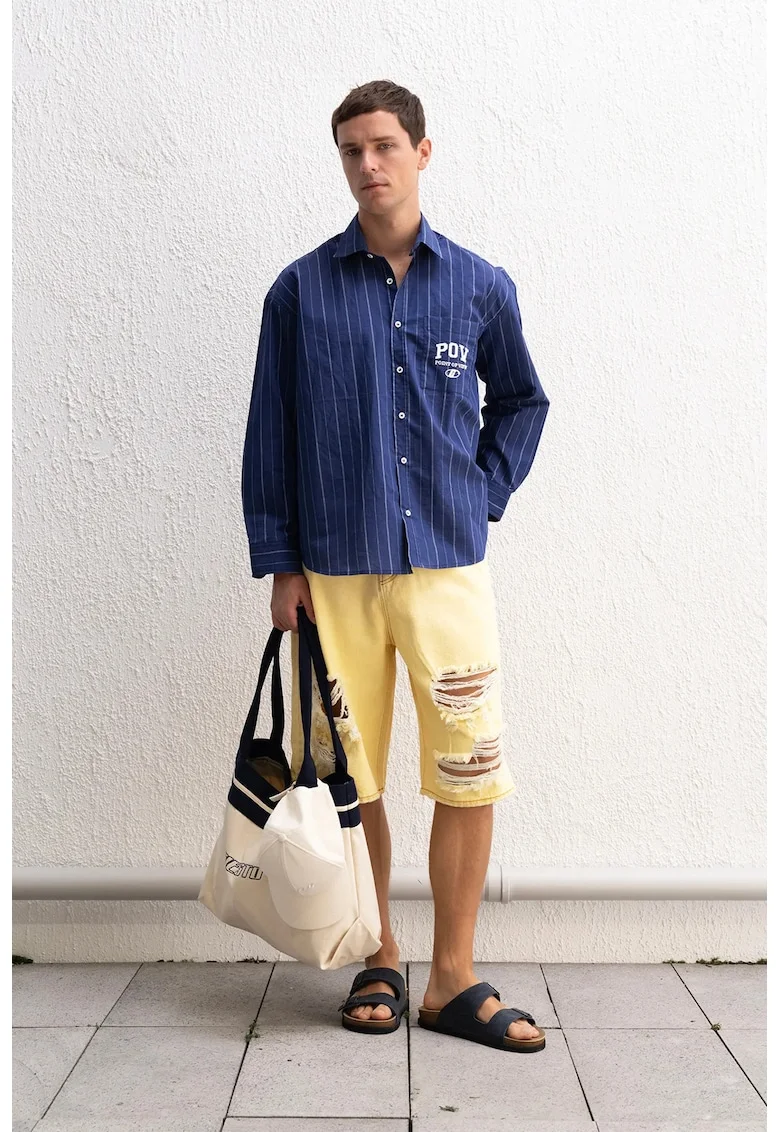 Pantaloni scurti  denim, galben, bumbac