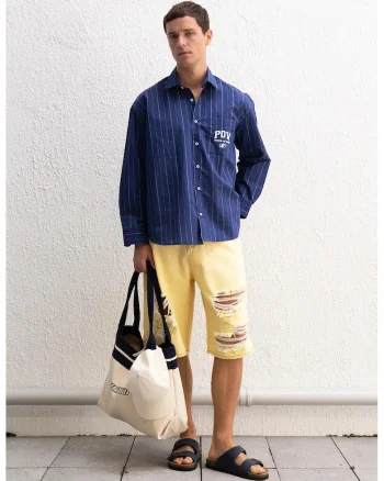 Pantaloni scurti  denim, galben, bumbac